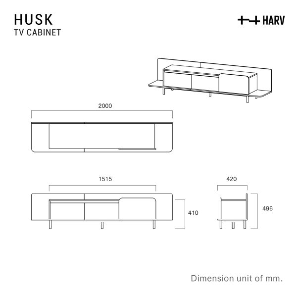 HUSK TV Cabinet  with Soft-Close Doors&Drawers W200xD40xH50 TV2042 - Image 5