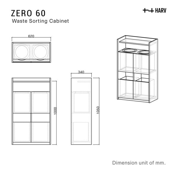 HARV ZERO 60 Waste Sorting Cabinet W60xD34xH105 ST-600 - Image 5