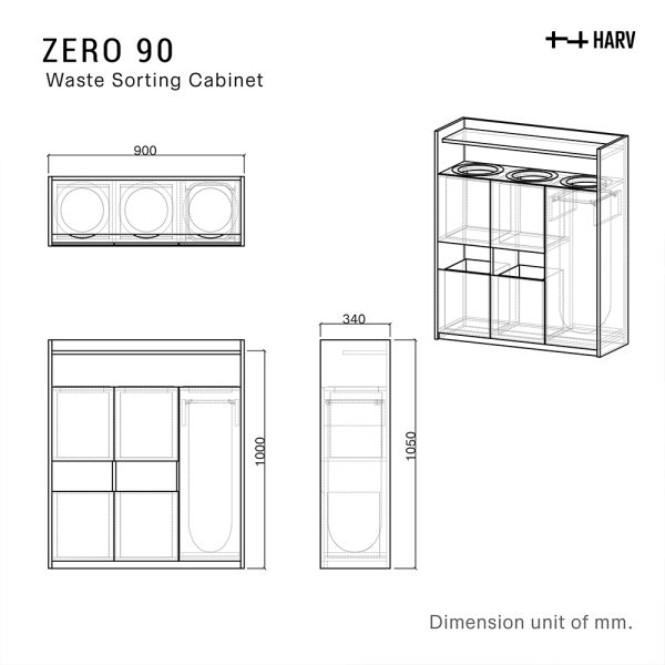 HARV ZERO 90 Waste Sorting Cabinet Size L W90xD34xH105 ST-900 - Image 3
