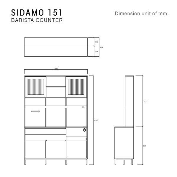 HARV เคาเตอร์กาแฟ SIDAMO Coffee Counter W150xD45xH212 BC151 - Image 4