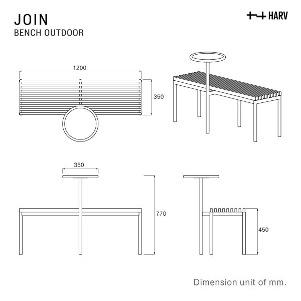 HARV ม้านั่ง JOIN Semi-Outdoor Bench ท้อปหินอ่อน W120xD35xH77 CH120 - Image 3