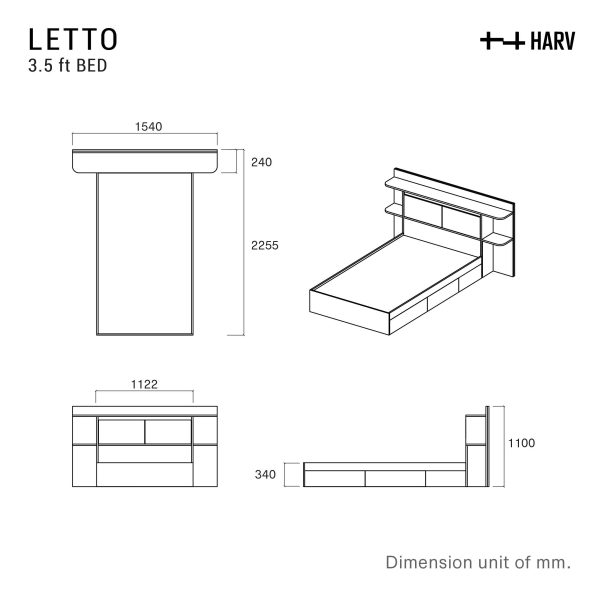 HARV เตียง LETTO 3.5 ฟุต พร้อมลิ้นชัก Soft-Close 4 ลิ้นชัก BE301 - Image 4