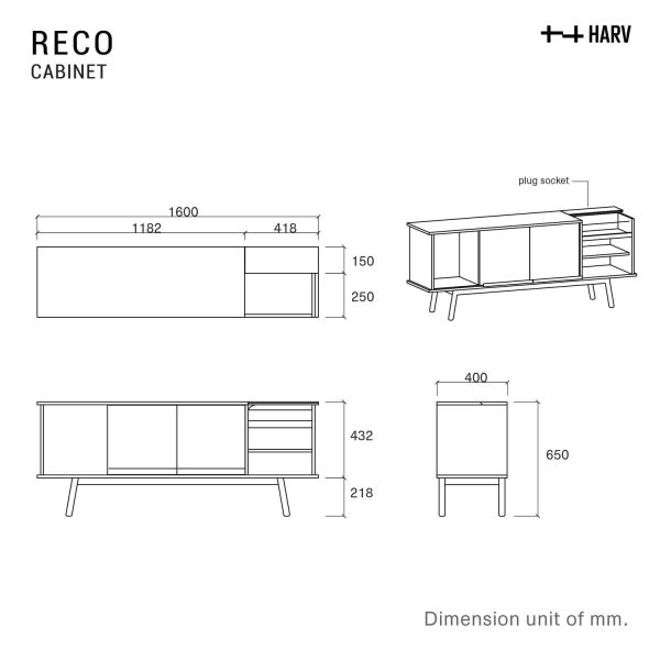 HARV ตู้วางเครื่องเล่นแผ่นเสียง RECO161 Turntable Stand W160xD40xH65 รุ่น RC161 - Image 8
