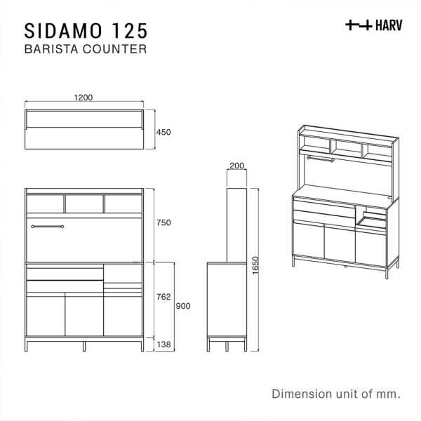 HARV เคาเตอร์กาแฟ SIDAMO 127 Coffee Counter W120xD45xH165 BC127 - Image 8