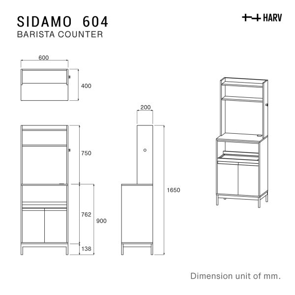 HARV เคาเตอร์กาแฟ SIDAMO 604 Coffee Counter W60xD40xH165 BC604 - Image 8