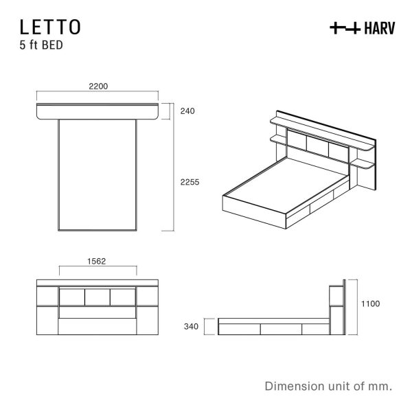 HARV เตียง 5 ฟุต  Soft-Close 4 ลิ้นชัก W220xD226xH110 BE501 - Image 3