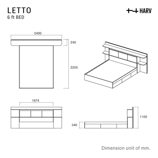 HARV เตียง LETTO 6 ฟุต พร้อมลิ้นชัก Soft-Close 4 ลิ้นชัก BE601 - Image 4
